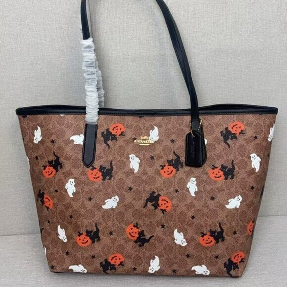NWT Coach City Tote In Signature Canvas With Halloween Print CW450 - Picture 1 of 7